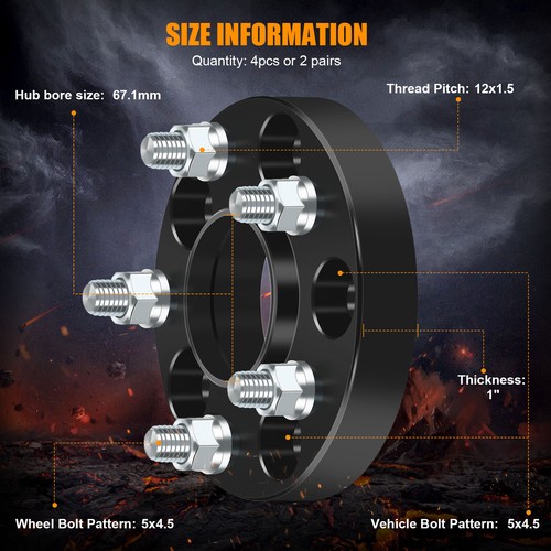 4x 1" 25mm 5x4.5 Wheel Spacers For Hyundai Azera Mitsubishi Eclipse Mazda CX-3 - Picture 2 of 7