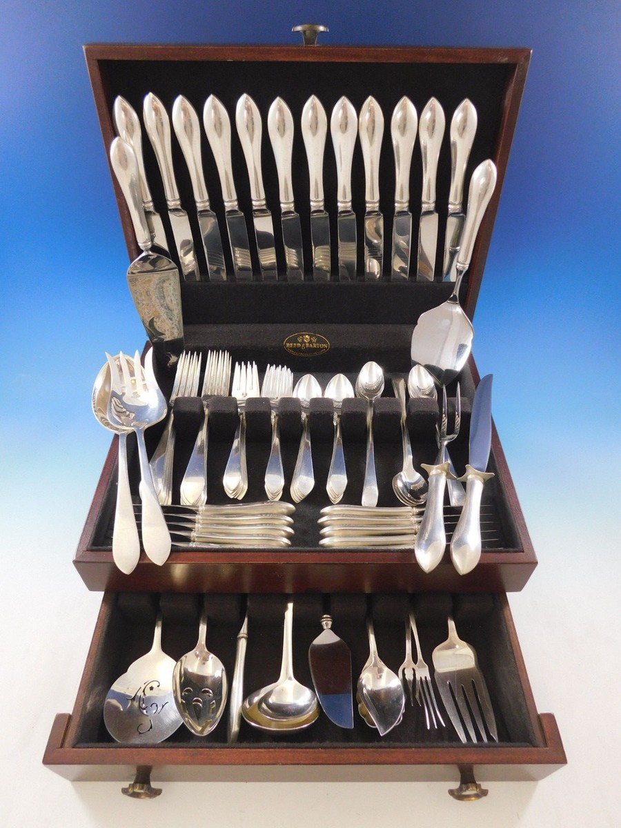 Pointed Antique by R&B D&H Sterling Silver Flatware Set 12 Service