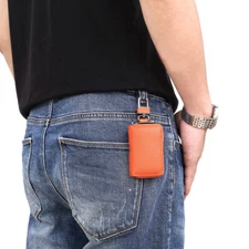 Car Key Holder Mens Mini Women's Genuine Leather Zipper Key Case Storage Bag
