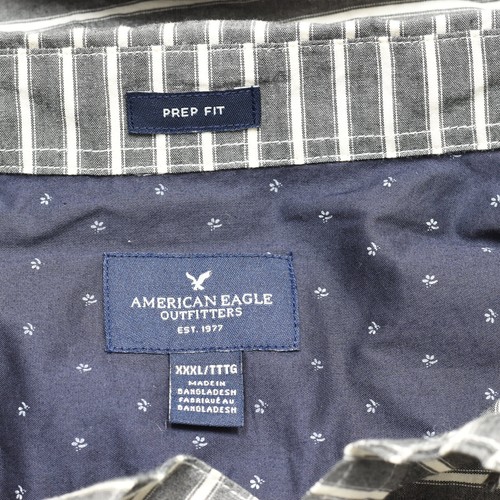 NEW American Eagle Men Button Down Shirt Stripe Cotton Gray Size 3XL Prep Fit - Picture 7 of 8