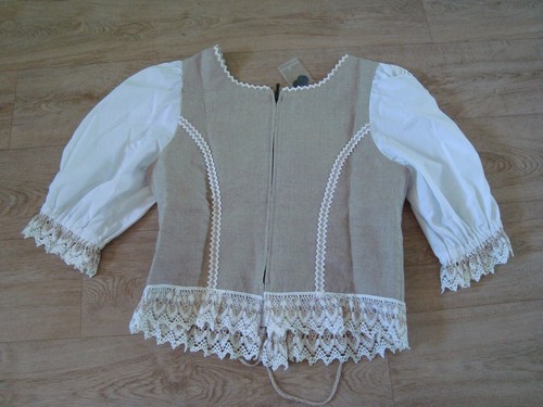 Damen Leinen Dirndl Korsage Bluse Spitzen Oberteil Top beige von Ursl Trachten - Bild 10 von 12