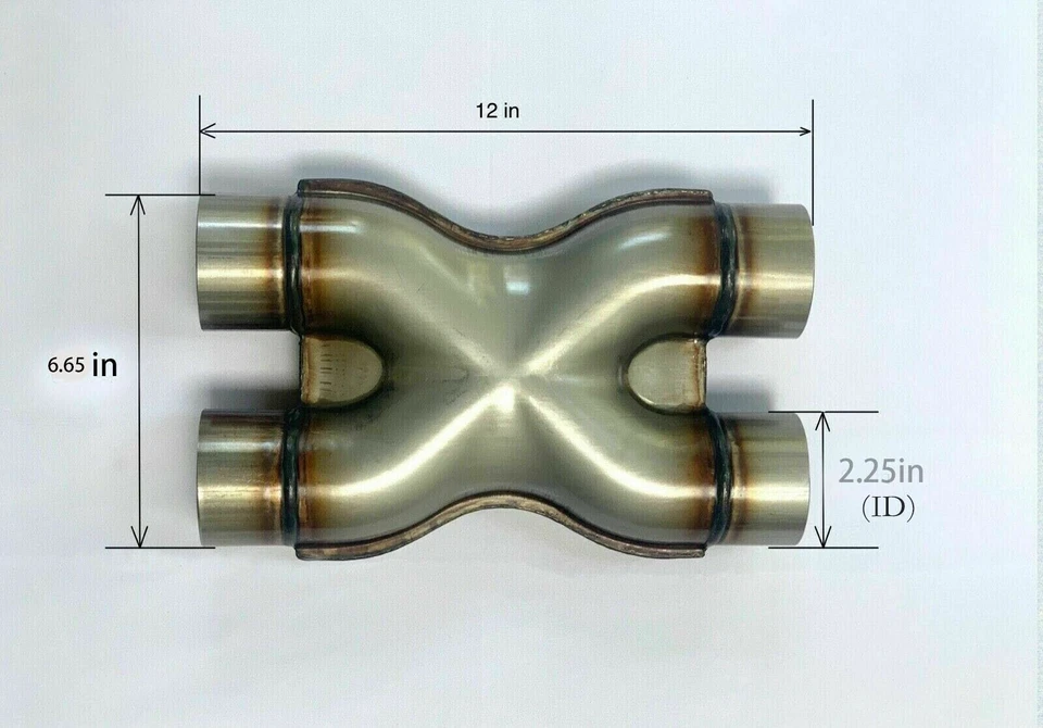 Dual 2.25" X Pipe Universal Stainless Steel Stamped Crossover Exhaust Tail Pipe - Image 3 of 4