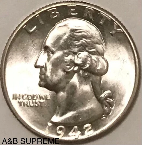 1942 D Washington Quarter From OBW Roll Estate CHOICE-GEM Bu Unc. 90% Silver