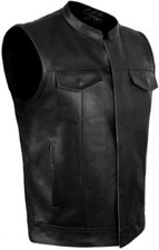 Men's Genuine Cowhide Leather Biker Vest Club Style Vest Concealed Gun Pockets