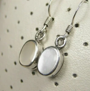 Vintage Western Sterling Silver Oval Mother of Pearl Dangle Hook Earrings 925