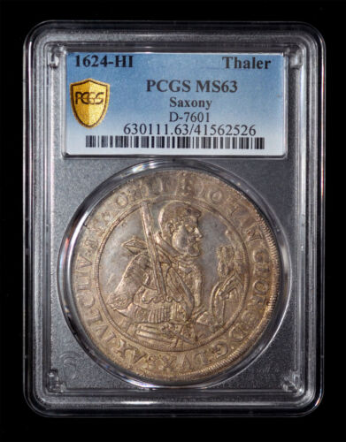 PCGS MS63 1624 ALEMANIA Sajonia Dresde Como Nuevo Johann Georg I Thaler Mejor calificado