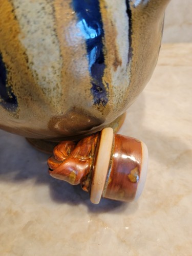 Studio Art Pottery Ceramic Coffee Tea Pot Pitcher Brown Blue Drip Glaze - Picture 6 of 7