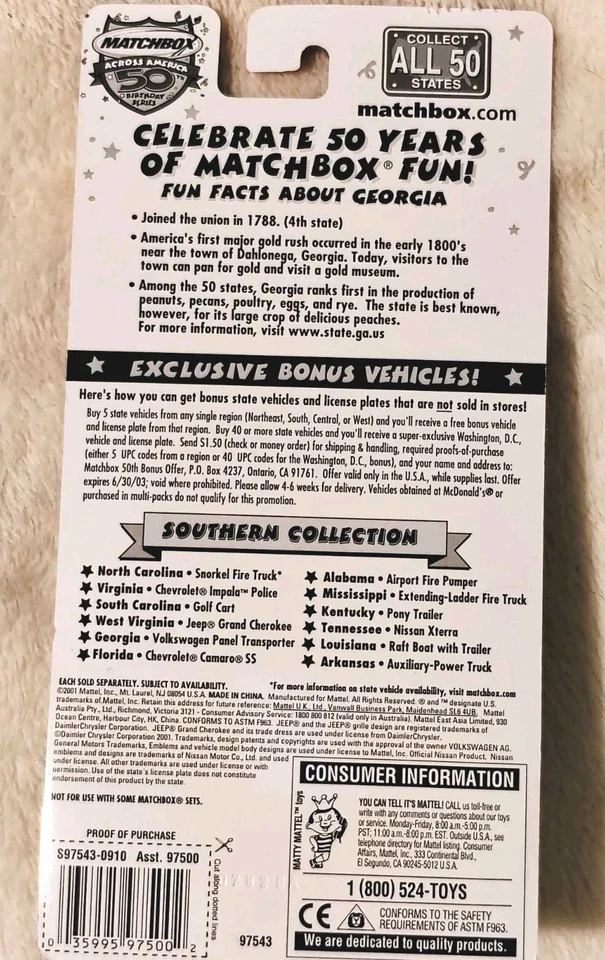 Matchbox Across America серия 50th Birthday Georgia VW панельный транспортер N24 - Изображение 2 из 3