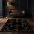 Baroque rug, gothic decor rug, black gold floor mat, elegant room carpet, scroll