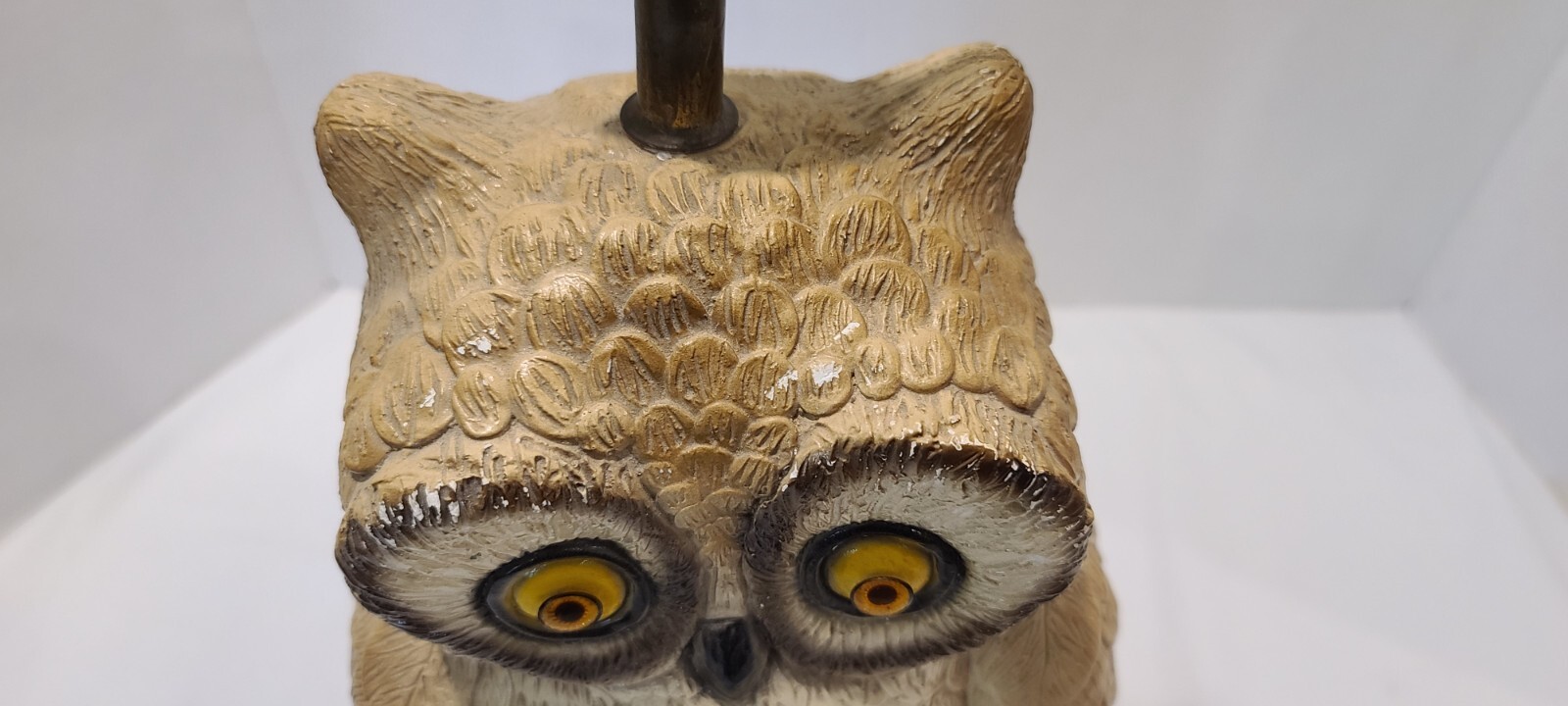 Vintage Mid Century Retro Owl Table Desk Lamp Clock Light Chalkware