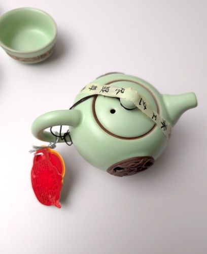 Chinese Ru Porcelain Ten-Piece Tea Ceremony Set Travel Box Green - Picture 6 of 24