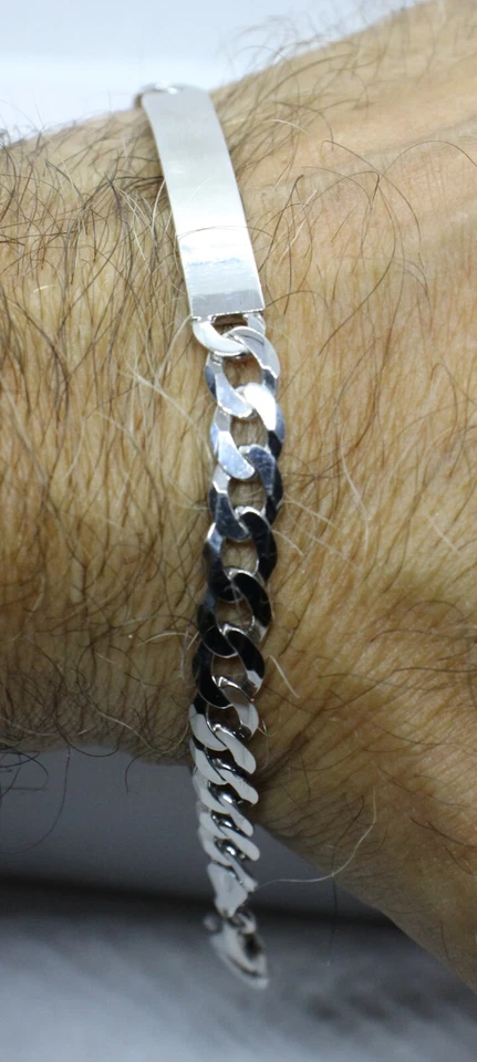BRACCIALE GRUMETTA TARGA ARGENTO RODIATO PESANTE UOMO  Cm 21 gr 17.7  EXPLOIT - Immagine 4 di 4