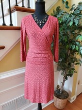 Nine West women's long sleeve geometric print faux wrap dress sz 6 tie waist