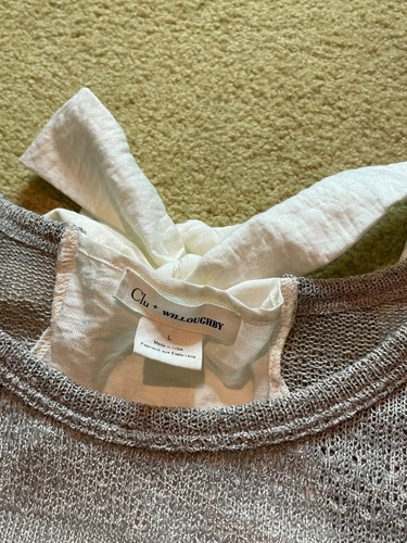 Clu + Willoughby Sheer Layered Ruffled Trim Tie Back Relaxed Thin Sweater Large - Picture 4 of 6