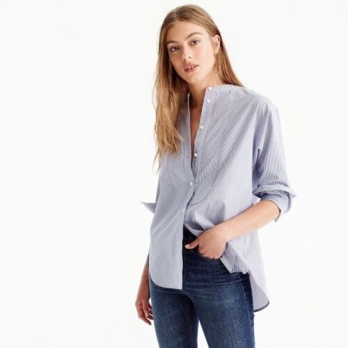 THOMAS MASON for J.CREW Size 2 Slim-fit collarless shirt in stripe AX181 $248