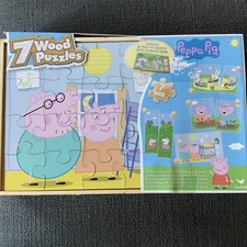 PEPPA PIG - 7 Wood Puzzles in Wooden Storage Box, Perfect Gift