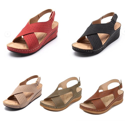 Ladies Womens Wide Fit Gold Wedge Heel Ankle Strap Sandals Size 4-7 | eBay