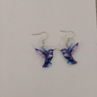 Purple Blue Hummingbird Dangle Earrings Silver Hooks Gift Bird Birds AUS