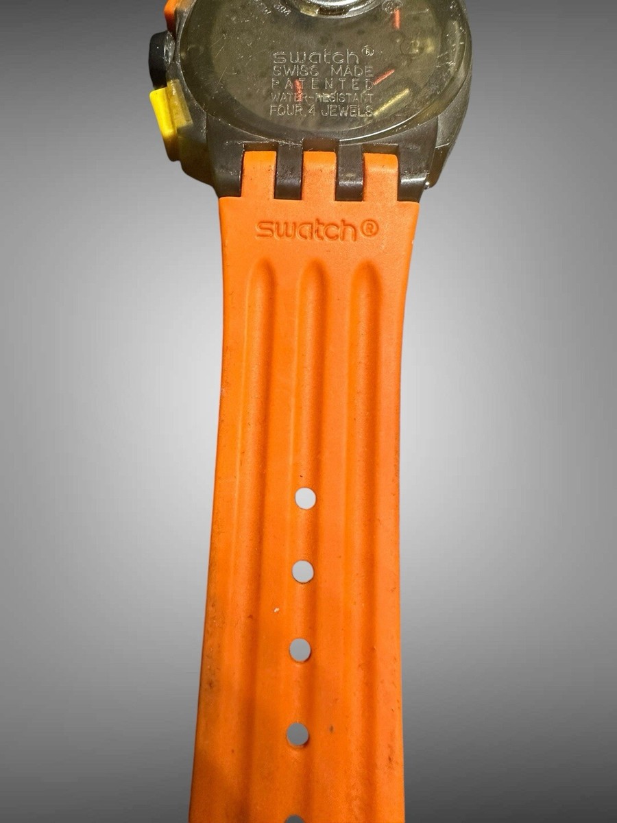 SWATCH Sun Down Chronograph Black Orange Quartz Watch SUIM400 New