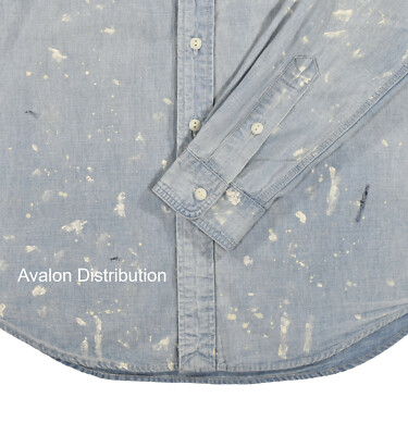 Polo Ralph Lauren Blue Paint Splatter Chambray RRL Style Work 