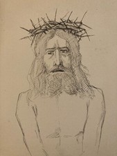 Very Nice Drawing Antique Ink Christ Jesus Crown Thorn Art Xixth to Identify