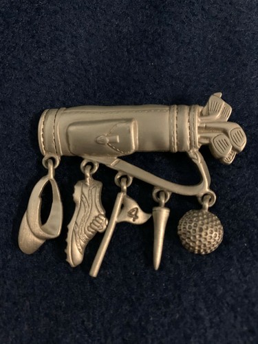 Vintage JJ Jonette GOLF Thema Zinn Brosche/Pin Hänger Charms Golftasche Ball - Bild 2 von 9