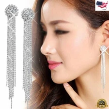 Elegant Zircon Crystal Tassel Earrings Stud Drop Dangle Women Party Jewelry Gift