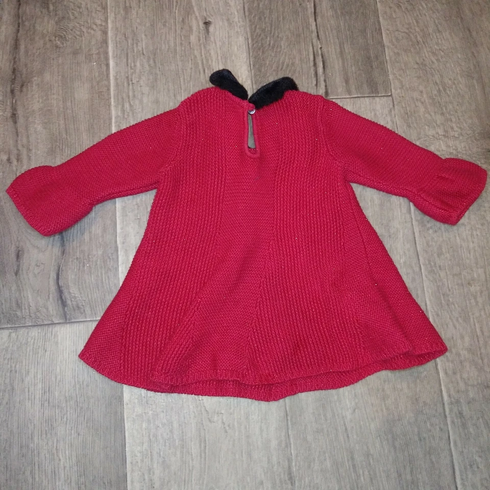 First Impressions Rojo Tejido Bebé Niñas Vestido de Vacaciones Cuello de Piel Navidad 18 meses Foto 4 de 4