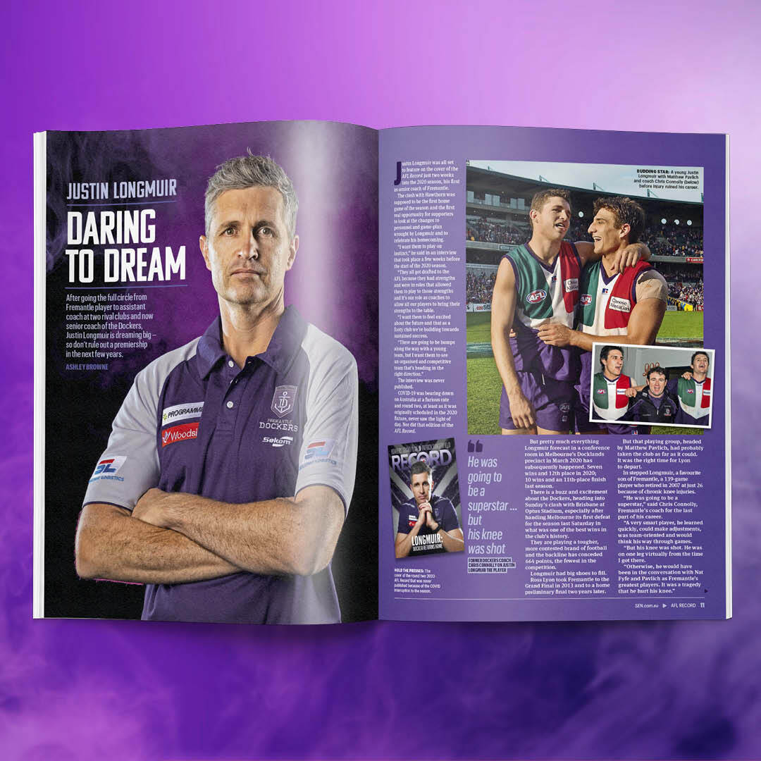 Here's a sneak peek at both covers for Round 12 of the AFL Record. The  national cover features Fremantle coach Justin Longmuir. There is…