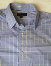 Banana Republic Button Shirt Mens XL 17-17.5 Blue Yellow Plaid Non iron Slim