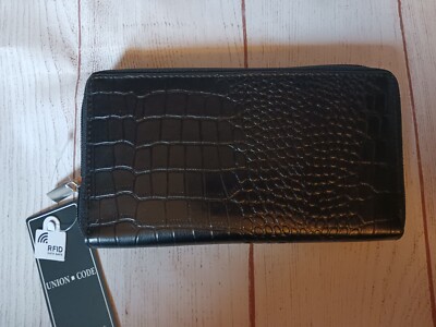 ~NWT UNION CODE Black Crocodile Embossed~Genuine Leather~RFID Protected Wallet~