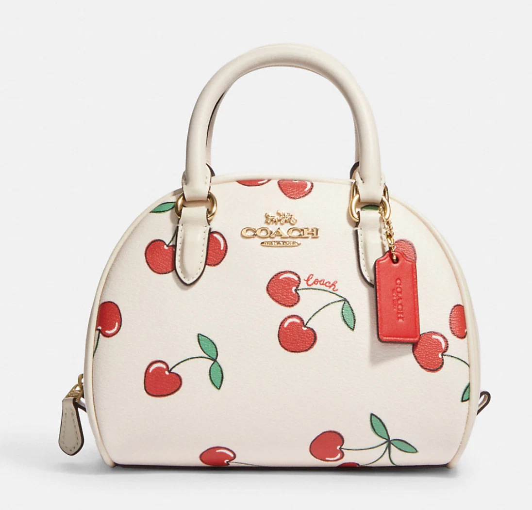 nwt coach Sydney Satchel With Heart Cherry Print CF421