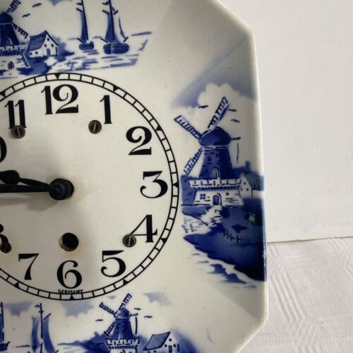 Vtg Schlenker Sohne Schwenningen Germany Pocelain Delft Blue Wall Clock Untested - Picture 5 of 12