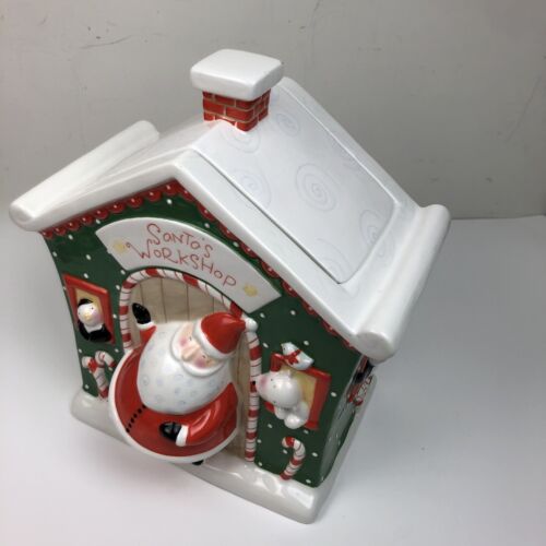 Barattolo biscotti ceramica 3D officina di Babbo Natale grande vintage - Foto 2 di 12