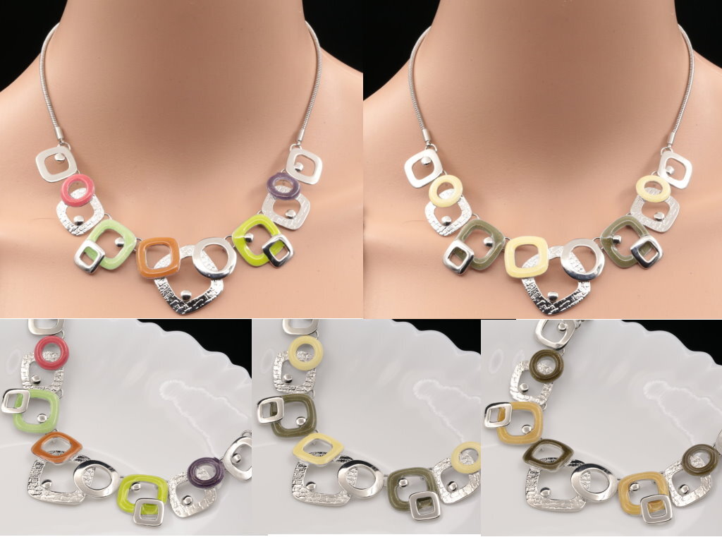 unique round square green camel enamel collar chain 14KGP necklace jewelry  K33