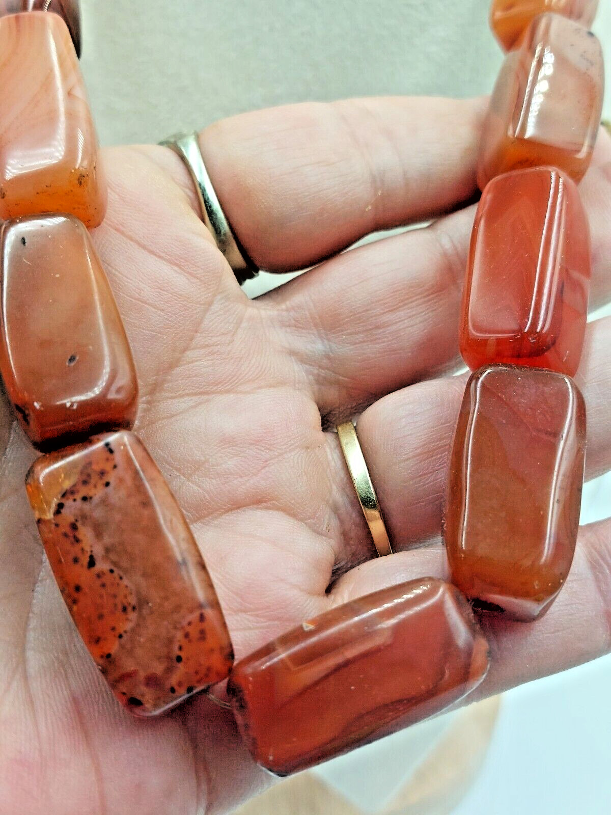 Vtg. Statement Bold Rectangular Bead Natural Carn… - image 4