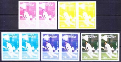 St. Vincent Gr. 1988 MNH Colour trail Pair, Pakistan Cricket Asif Iqbal Sports