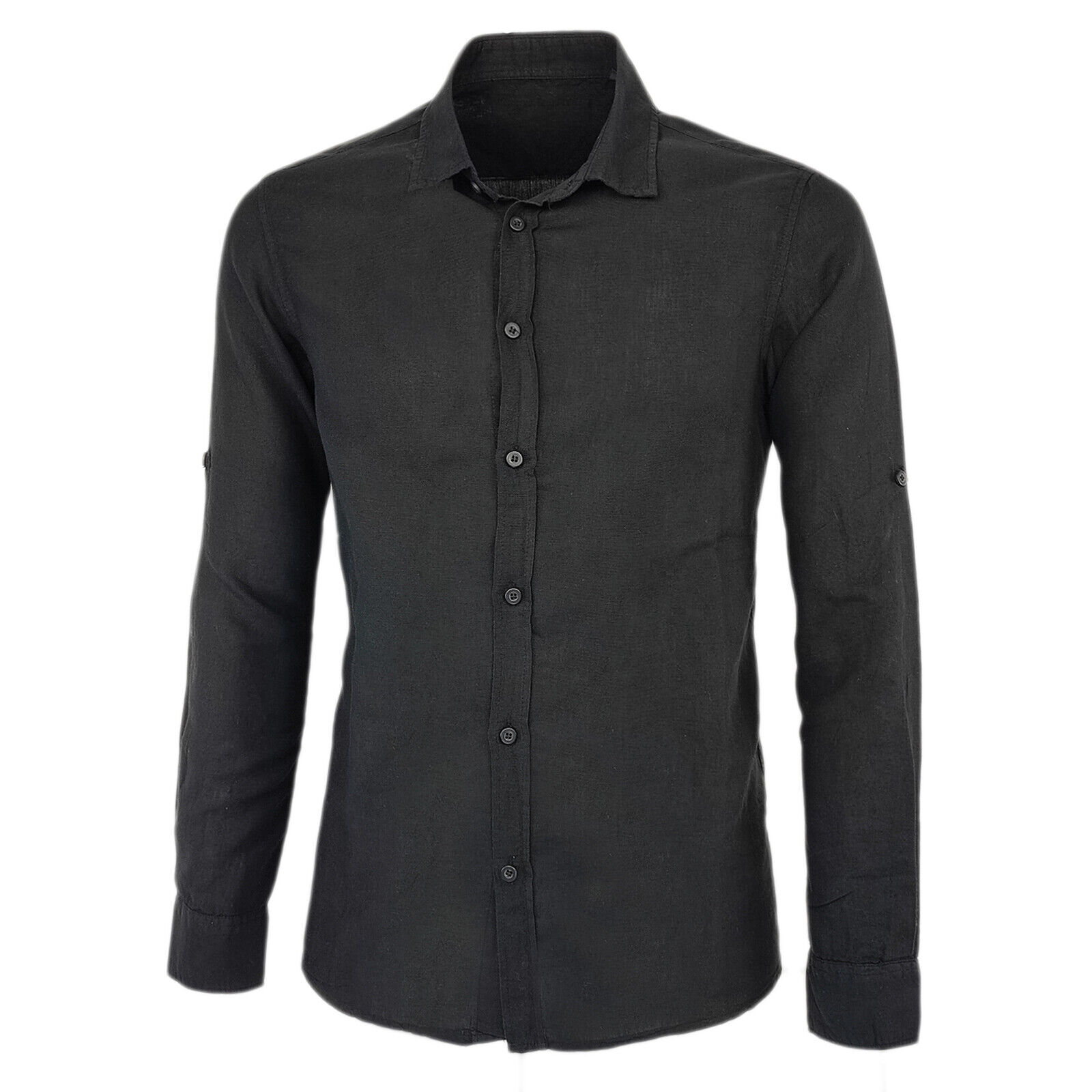 Camicia Uomo Di Lino Casual Slim Fit Manica Lunga Bianca Celeste Blu Verde Veque - Foto 26 di 52