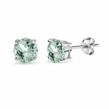 925 Sterling Silver 2.00ct Green Amethyst 6mm Round-Cut Stud Earrings For Women