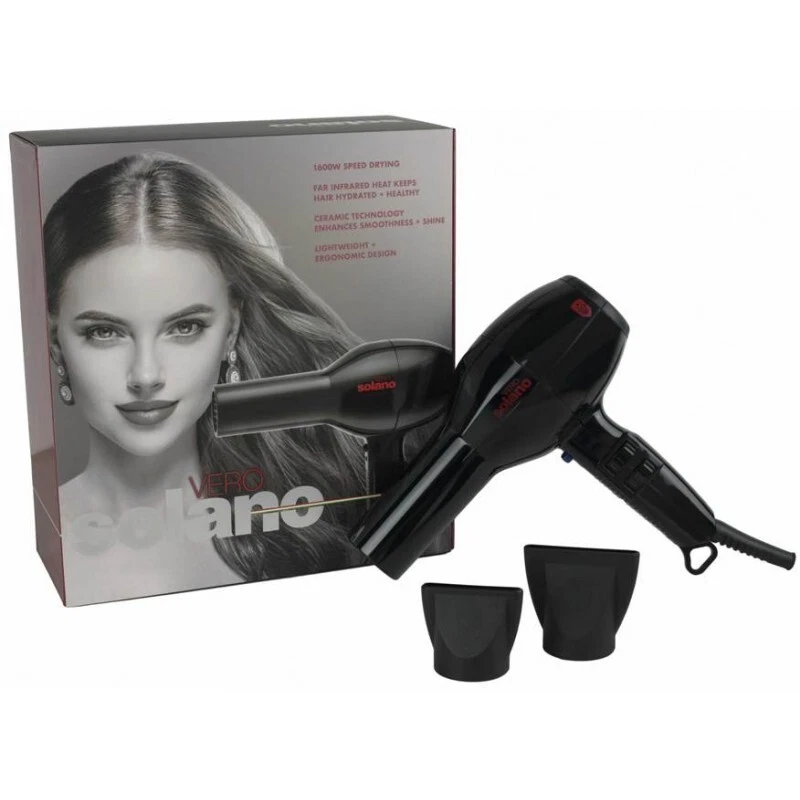 Secador de Pelo Ligero Solano Vero 1600W - Negro AC Motor Italiano con 1500 horas Foto 3 de 4
