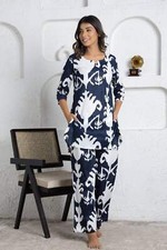 Women s Blue Co-ord Set For Summer Lounge Wear Printed Tracksuit Top Pant Dress