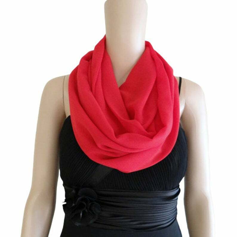 Stylish Red Chiffon Infinity Loop Scarf Soft & Elegant