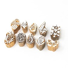Set of 10 Wooden Printing Block Stamp Pottery Textile Fabric Stamp Border D 07
