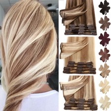 Clip In Human Hair Extensions Full Head Real Remy Hair Balayage Highlight Weft