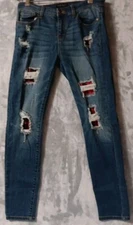 Judy Blue Womens Skinny Fit Jeans 11/30 30x28 Red Plaid Patches Distressed