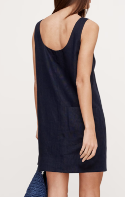 navy blue linen shift dress Navy Blue Cotton Linen Wavy Stripe Short Shift Dress 36" / Petite (5'1" and below)