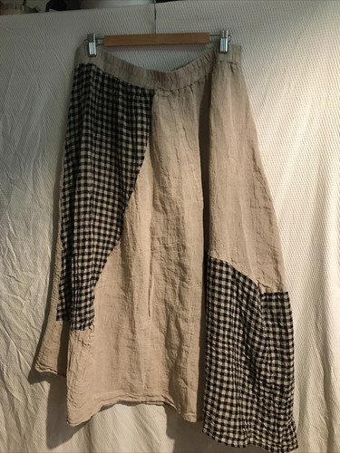 NWT LUUKAA Check Gingham Patchwork Pull On Linen Maxi Skirt Lagenlook 7/20 Plus