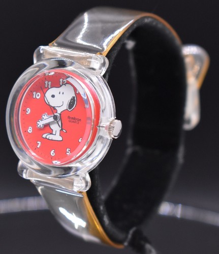 Vtg ARMITRON Peanuts Snoopy Watch 1990's Red Dial Clear Quartz 90sNEW BATTERY - Picture 5 of 11