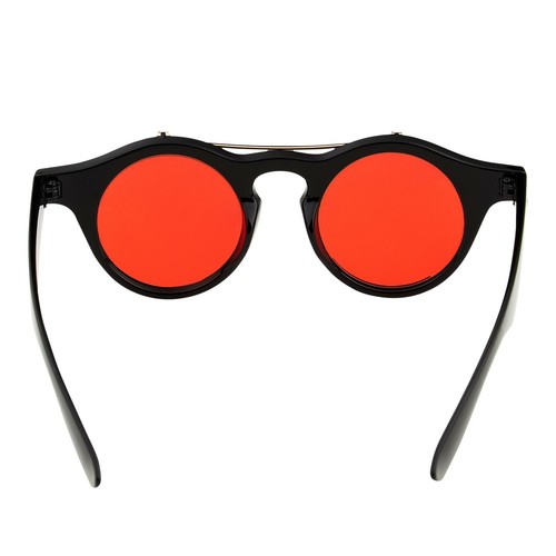 Black + Red Flip up Circle Steampunk Glasses Goggles Cyber Sunglasses Retro UK - Picture 5 of 12