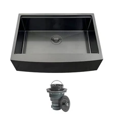 33'' Black Farmhouse Apron Front Kitchen Sink Single Bowl Workstation Farm Sink